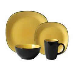 THOMSON POTTERY - Vajilla Cerámica Bali Mostaza 4 Puestos 16 Piezas