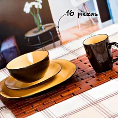 THOMSON POTTERY - Juego de Vajilla Cerámica Bali Mostaza 4 Puestos 16 Piezas