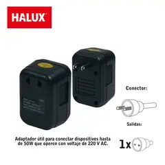 HALUX - Convertidor 50W 120V A 220V Pata Redonda A Plana