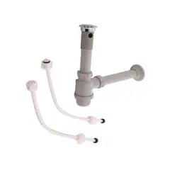 GRIVAL - Kit De Instalación Para Lavamanos, Desagüe Integrado Con Rebose  + Sifon Botella en Polimero Gris + 2 Acoples de Lavamanos de 1/2 " pulgada En Polimero Blanco