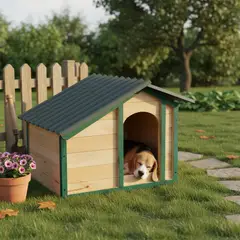 PET CENTER - Casa Para Perros Madera 69x50x55cm Mediano Natural