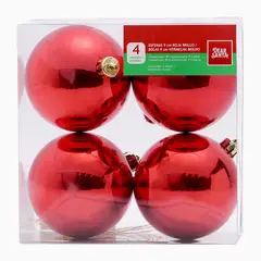 DEAR SANTA - Bolas de Navidad 9cm x 4 Unidades Rojo Brillo