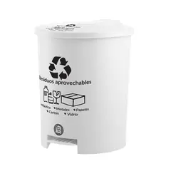 VANYPLAS - Caneca Plástica 12L Blanco-Reciclable Con Pedal
