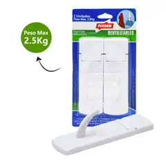 FIXSER - Gancho Adhesivo Cuadrado 2Und Blanco