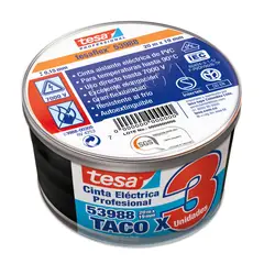 TESA - Cinta Aislante Profesional Propack 20m x 19mm x 3Und