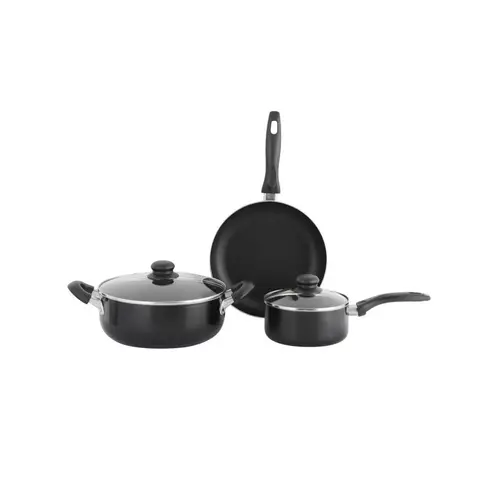CASA BONITA - Juego de Ollas Batería de Cocina 5 Piezas Aluminio Negro Antiadherente