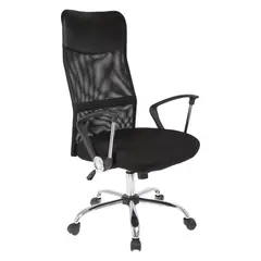 JUST HOME COLLECTION - Silla de Escritorio Malla Ejecutiva Giratoria Cromada con Reposabrazos Fijo Negra