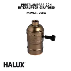 HALUX - Portalámparas Dorado Con Interruptor Giratorio 250V