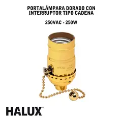 HALUX - Portalámparas Dorado Con Interruptor Tipo Cadena 25