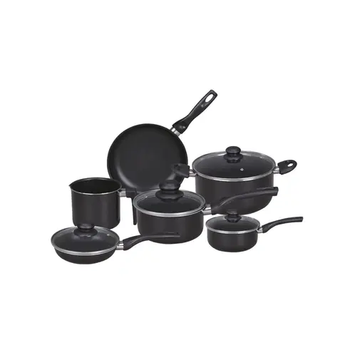 CASA BONITA - Juego de Ollas Batería de Cocina en Aluminio de 10 Piezas Negro con Recubrimiento Antiadherente