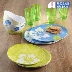 CASA BONITA - Vajilla Melamina 4 Puestos 16 Piezas Con Vaso Acrilico