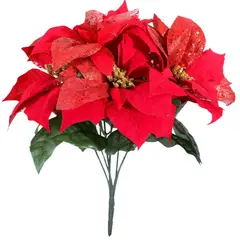 DEAR SANTA - Flor Poinsetia x7 Unidades 33cm Hojas Roja Navidad