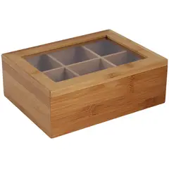 JUST HOME COLLECTION - Caja Multiusos Con Tapa Y Divisiones En Bambu De 21X16X 7.5 Cm