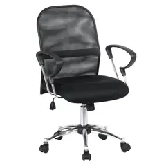 JUST HOME COLLECTION - Silla de Escritorio Malla Gerente Ejecutiva Giratoria Negra con Base Cromada
