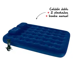 BESTWAY - Combo Colchón Inflable Doble +2 Almohadas + Bomba Manual 191x137 Cm