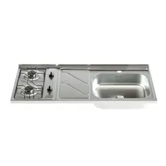 SOCODA - Mesón Fluens 120x52 cm con 2 Puestos a Gas Poceta Derecha Monocontrol Acero Inoxidable