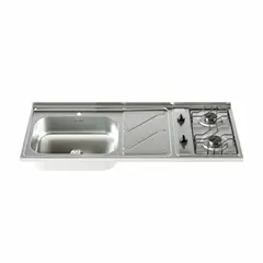 SOCODA - Mesón Fluens 120x52 cm con 2 Puestos a Gas Poceta Derecha Monocontrol Acero Inoxidable