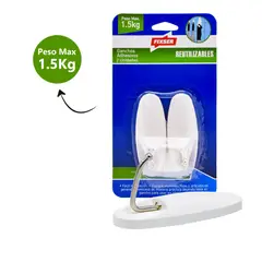 FIXSER - Gancho Adhesivo Reutilizable Punta Metálica x 2Und