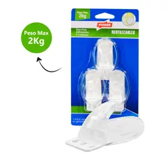 FIXSER - Gancho Adhesivo Ovalado x 3 Trans Reutilizable P.M.2Kg