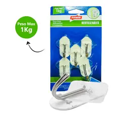 FIXSER - Gancho Adhesivo Transparente x 5 Rombos Reutilizable P.M.1Kg