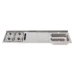 SOCODA - Mesón Fluens 180x52 cm con 4 Puestos a Gas Poceta Derecha Monocontrol Acero Inoxidable
