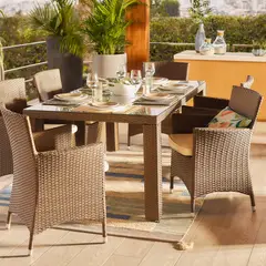 JUST HOME COLLECTION - Juego Comedor Exterior 6 Puestos Ratán Sintético Avellana Lisbon