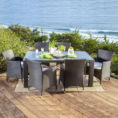 undefined - Juego Comedor Exterior 6 Puestos Ratán Sintético Avellana Lisbon