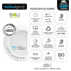 E4U - Bala Blanca 3w LED con 3 Cambios de Temperatura de Color 390 Lúmenes Certificado