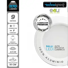 E4U - Bala LED 1080 Lúmenes 9w Blanco Luz Fría Certificado