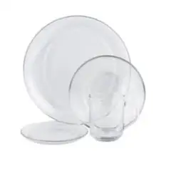CRISTAR - Vajilla Stylo Transparente 4 Puestos X 16 Piezas