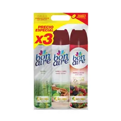 BONAIRE - Ambientador Aerosol 400ml Frutos Rojos/Bambú/Canela x3 Unidades