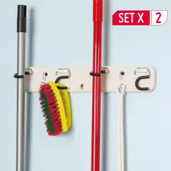 REJIPLAS - Set de 2 Unidades de Organizador de Escobas y Traperos Plástico 40cm Blanco y Cromado Resistente a la Humedad