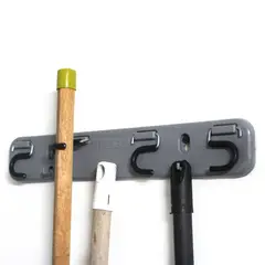 REJIPLAS - Set de 2 Unidades de Organizador de Escobas y Traperos Plástico 40cm Gris y Cromado Resistente a la Humedad