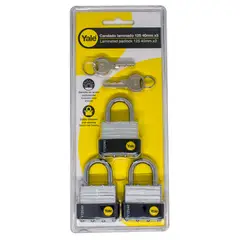 YALE - Candado Laminado 40mm Igualado 3 Unidades