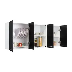 RTA DESIGN - Gabinete Superior Vidrio Con 4 Puertas Wengue Alto 60 Cm X Ancho 150 Cm X Fondo 31.5 Cm