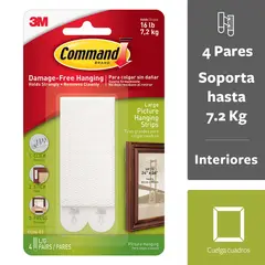 COMMAND - Tiras para Colgar Cuadros, Grandes, blancas x 4 Pares