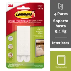 COMMAND - Tiras para Colgar Cuadros, Angostas, Blancas x 4 Pares