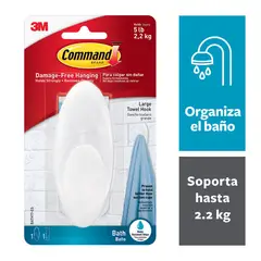 COMMAND - Gancho Para Baño Con Tiras Impermeables, Grande, Blanco