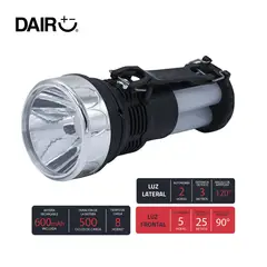 DAIRU - Linterna Recargable Y Solar Doble Iluminación 300 Lumens Alcance 25 Metros