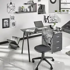 JUST HOME COLLECTION - Escritorio Metal Vidrio Tripoli Negro 120x60x76cm