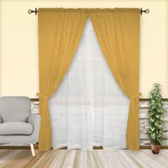 CASA BONITA - Setx2 Cortinas Jacquard + 2 Velos 140 X 220 cm Camel