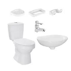 CORONA - Combo Acuaplus Ultra: Sanitario Acuaplus Ultra Redondo Blanco 2 Piezas + Lavamanos Acuacer Sin Pedestal + Grifería Sencilla Palanca Balta
