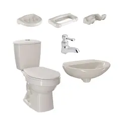 CORONA - Combo Acuaplus Ultra: Sanitario Acuaplus Ultra Redondo Bone 2 Piezas + Lavamanos Acuacer Sin Pedestal + Grifería Sencilla Palanca Balta