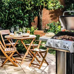 undefined - Juego Comedor Exterior 4 Puestos Redondo Madera Acacia Sillas Plegables Catania