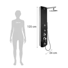 SENSI DACQUA - Columna Ducha 3 Hidrojets Vidrio Negro 120x24 Cm