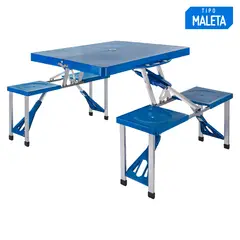 KLIMBER - Set Mesa Plegable Para Camping 82x134x66cm Con 4 Butacos Azul