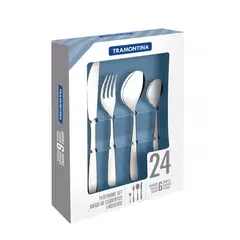 TRAMONTINA - Juego De Cubiertos De 24 Piezas Cosmos De Acero Inoxidable Con Cuchillos Para Asado