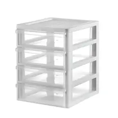 VANYPLAS - Cajonero Plástico 4 Gavetas 21.2X23X18.2 cm Blanco/Transparente
