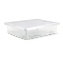 ESTRA - Caja Organizadora Plástica Bajo Cama con Tapa 28 litros 62x47.5x14 cm Transparente