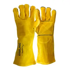 STEELPRO - Paquete Por 12 Pares Guante Soldador Amarillo 16" Hilo Kevlar